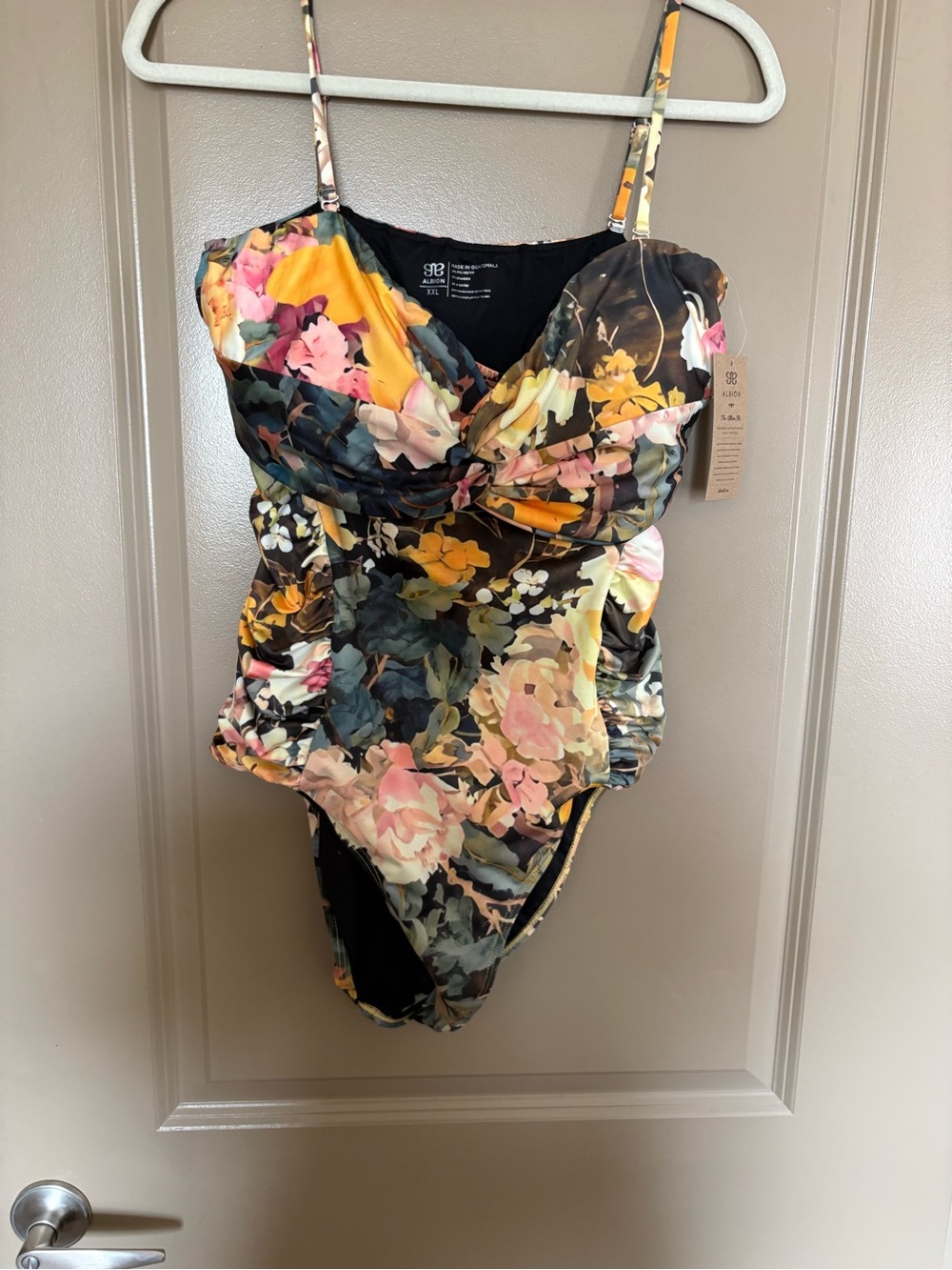 Albion Floral Ruched One-Piece Swimsuit in Yellow, Pink and Black